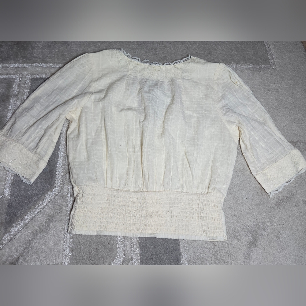 American Eagle Outfitters Cream Lace-Trim Button Front Blouse - Picture 8 of 8